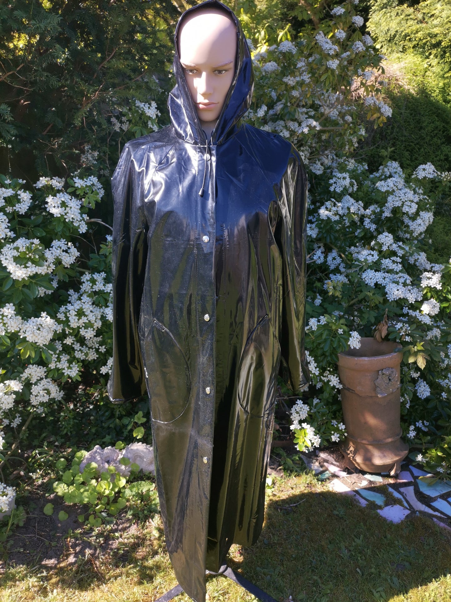 Shiny black PVC raincoat