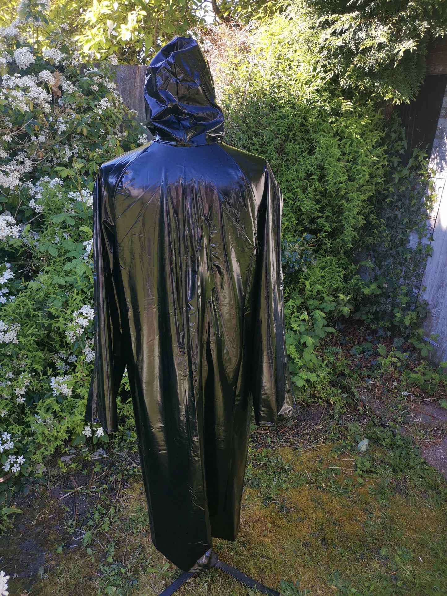 Shiny black PVC raincoat
